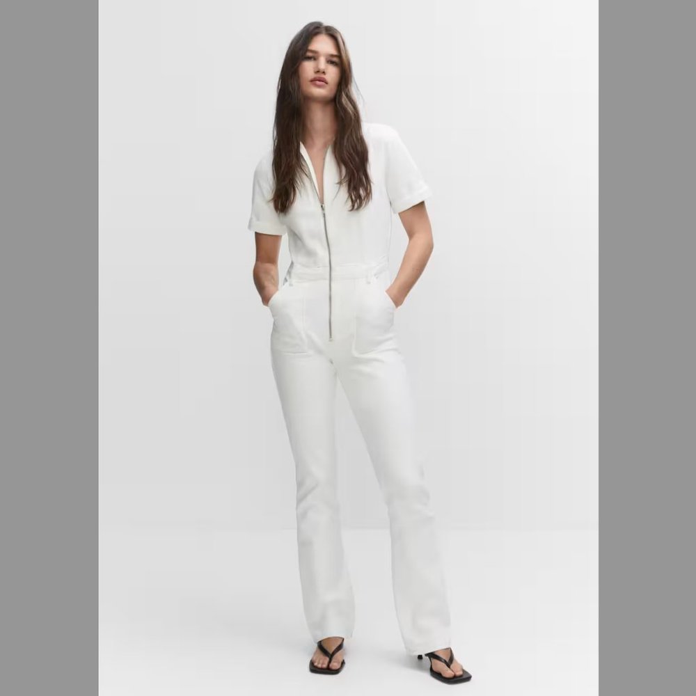 Mango white denim jumpsuit with zipper, XS